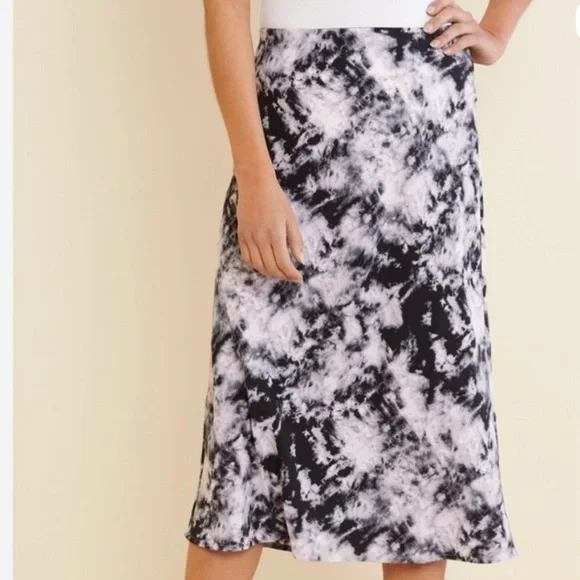 Sanctuary Black, White & Pink Tie Dye Patterned Midi Casual Spring Skirt - Picture 1 of 7